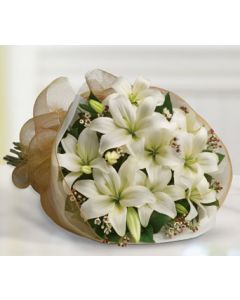 WHITE LILIES FLOWERS HAND BUNCH TO AUSTRALIA