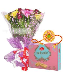 Mix Roses Milk Cake Rakhi Combo