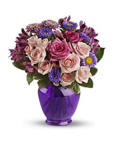 Purple Medley Bouquet with Roses to USA